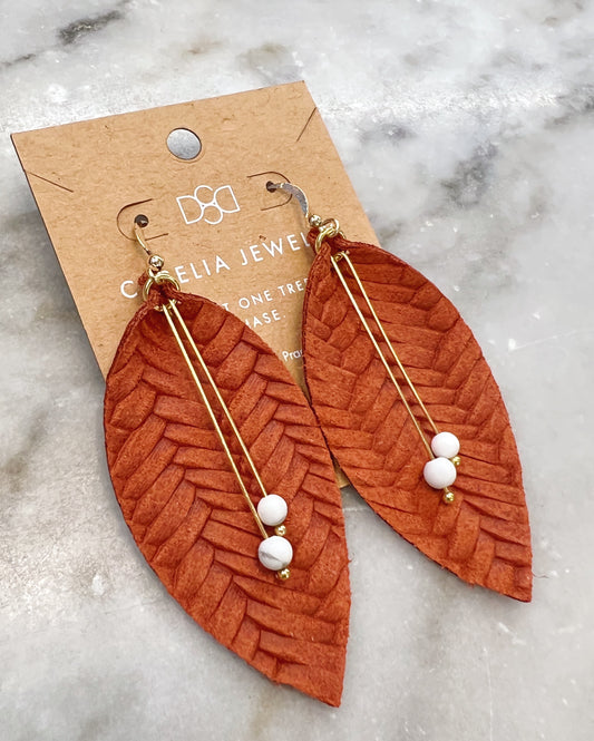 CECELIA DESIGNS JEWELRY LEATHER FEATHER EARRINGS