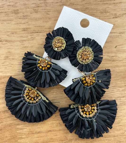 GOLDEN STELLA RAFFIA FAN EARRINGS