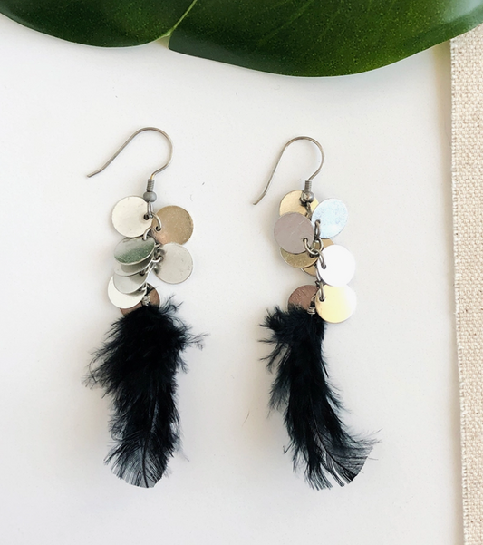 WORLDFINDS DISC FEATHERED EARRINGS