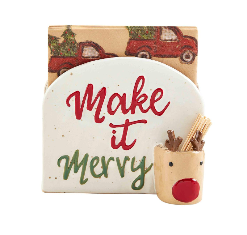 MUDPIE CHRISTMAS NAPKIN CADDY SET