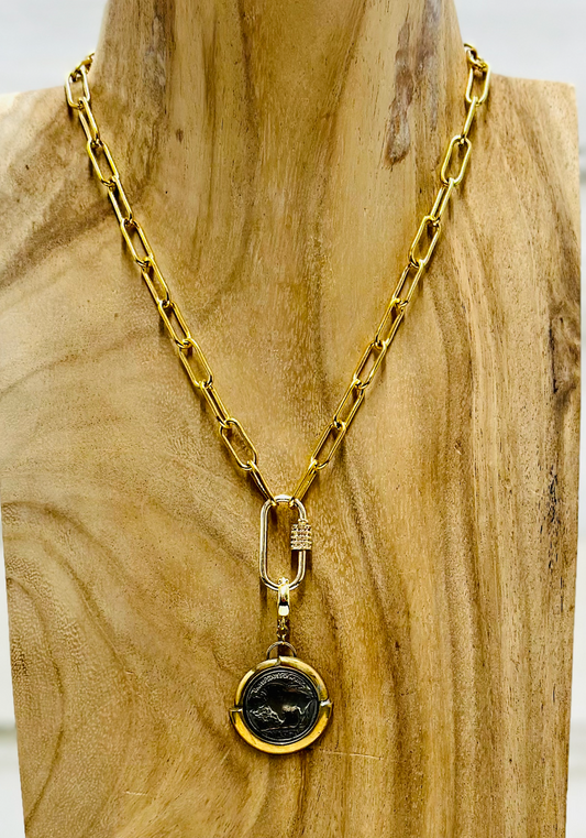 DOWNTOWN BUFFALO NICKEL CHAIN LINK NECKLACE