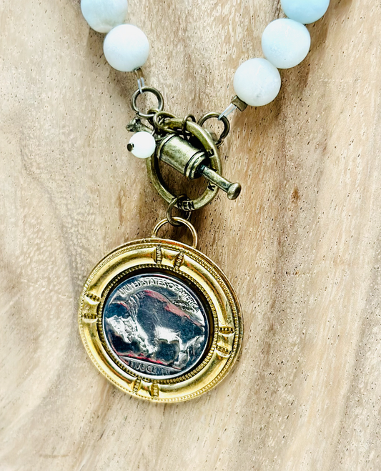 DOWNTOWN GEMSTONE TOGGLE BUFFALO NICKEL NECKLACE