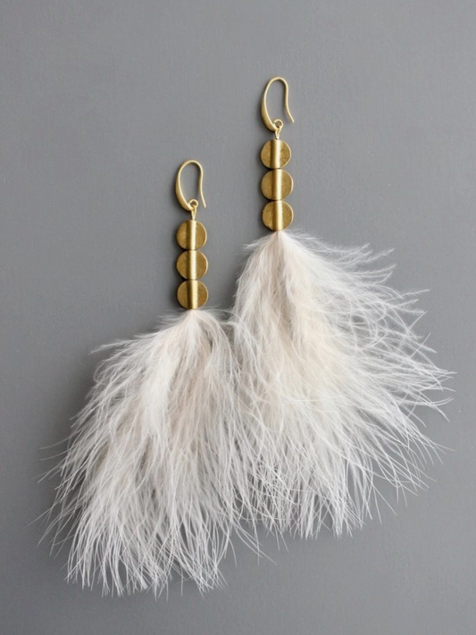 DAVID AUBREY FEATHER AND DISC EARRINGS