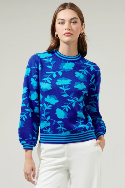 SUGARLIPS COSMO FLORAL MOCK NECK SWEATER