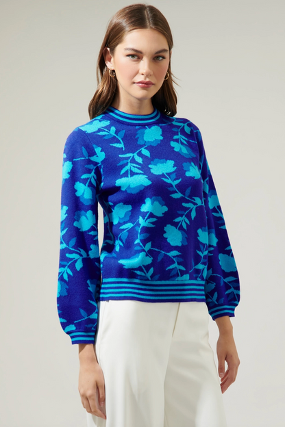 SUGARLIPS COSMO FLORAL MOCK NECK SWEATER