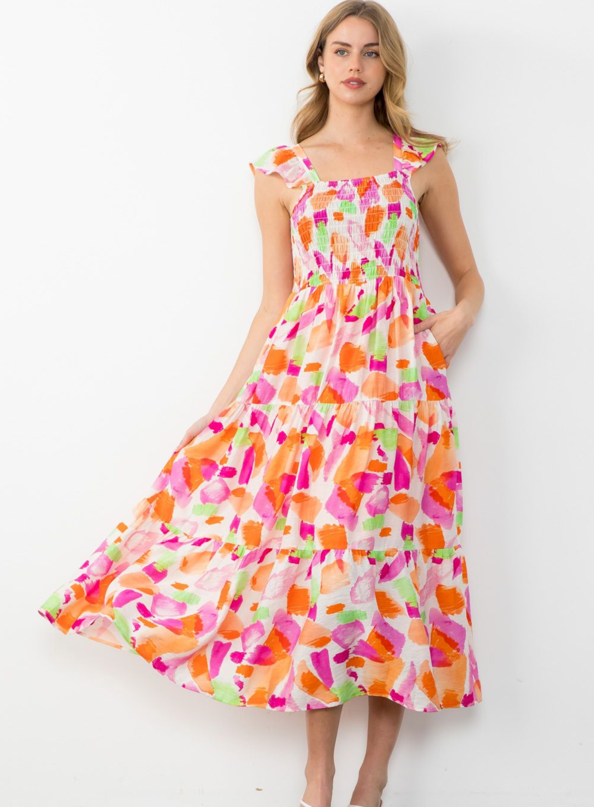 THML SMOCKED MAXI DRESS