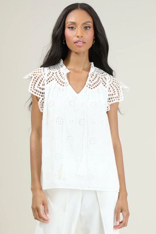 SUAGRLIPS FINNA LACE TASSEL TIE TOP