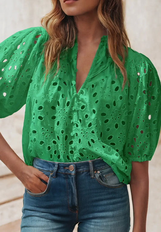 LITTLE DAISY CLOSET EMBROIDERED PUFF SLEEVE TOP