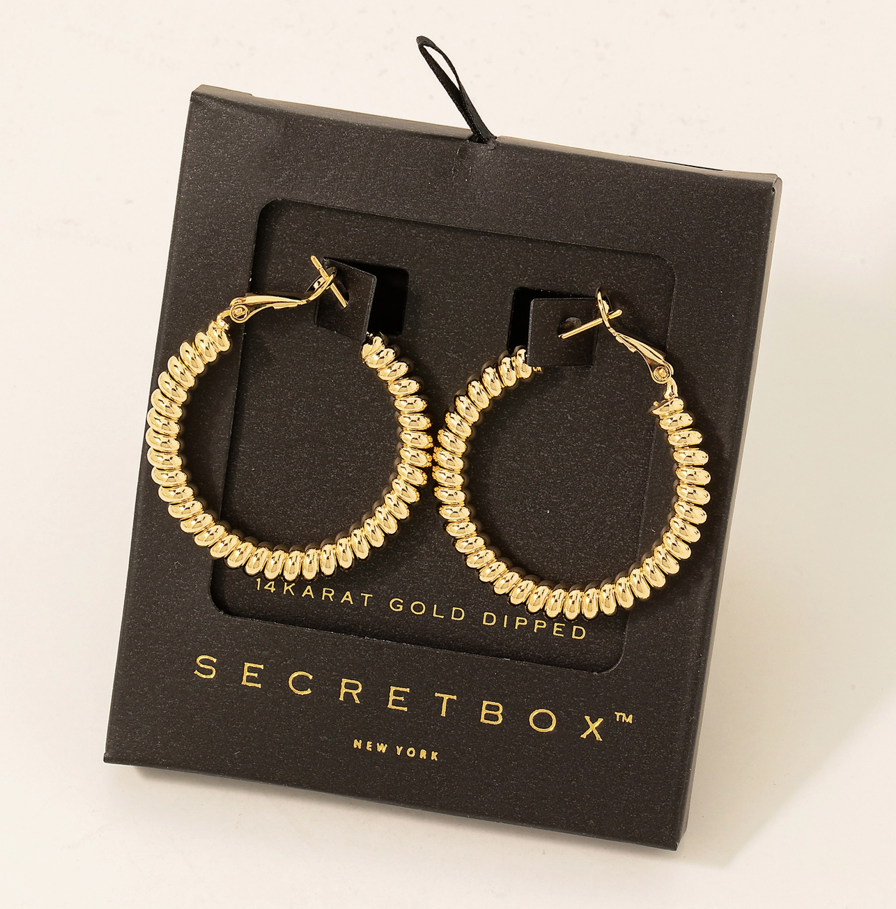 SECRET BOX COIL HOOP EARRINGS