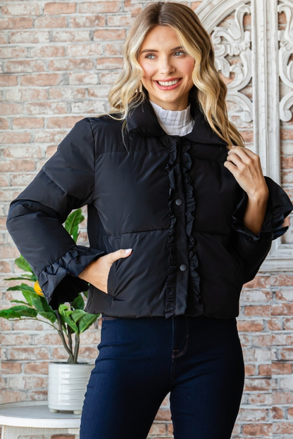 VEVERET RUFFLE PUFFER JACKET