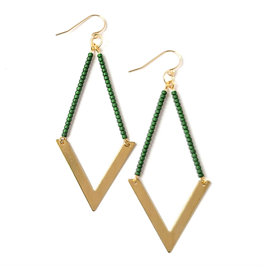 TOPAZ & PEARL GEOMETRIC BEADED BRASS EARRINGS