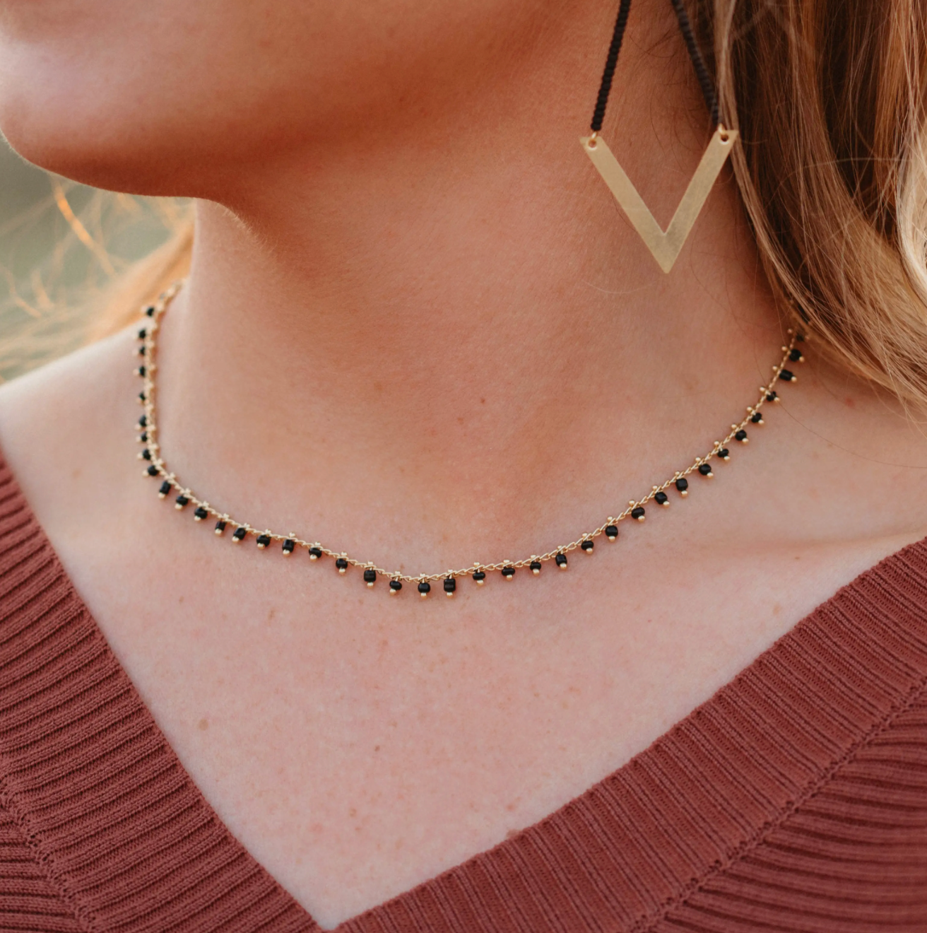 TOPAZ & PEARL BEAD FRINGE NECKLACE