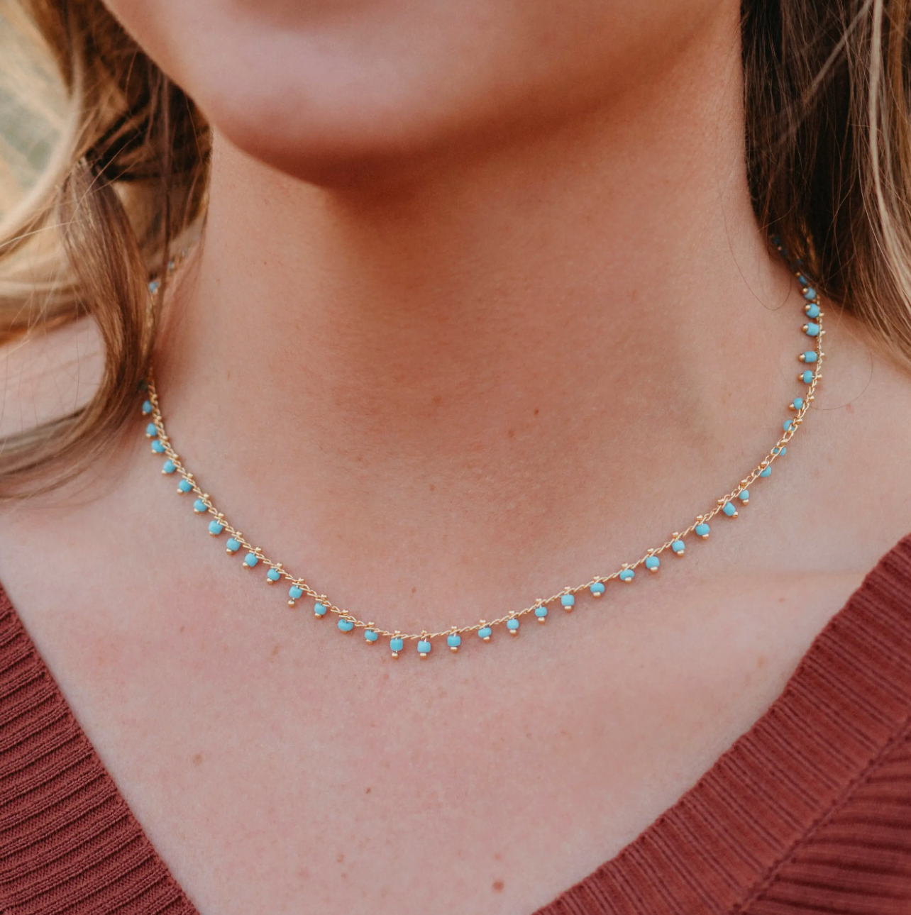 TOPAZ & PEARL BEAD FRINGE NECKLACE