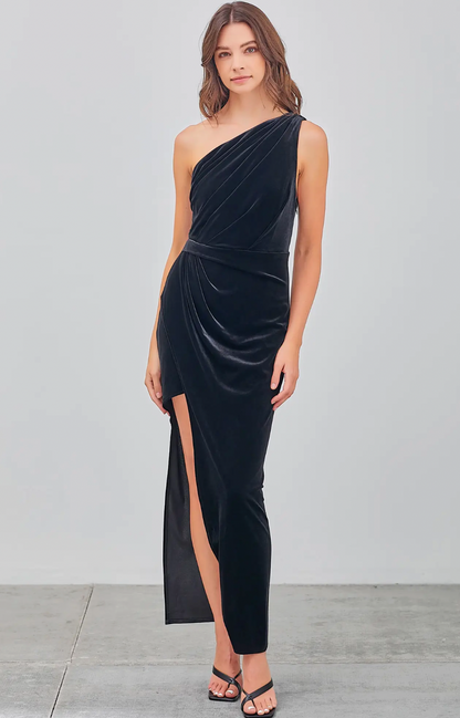 DO + BE ONE SHOULDER VELVET DRESS