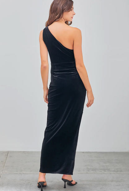 DO + BE ONE SHOULDER VELVET DRESS