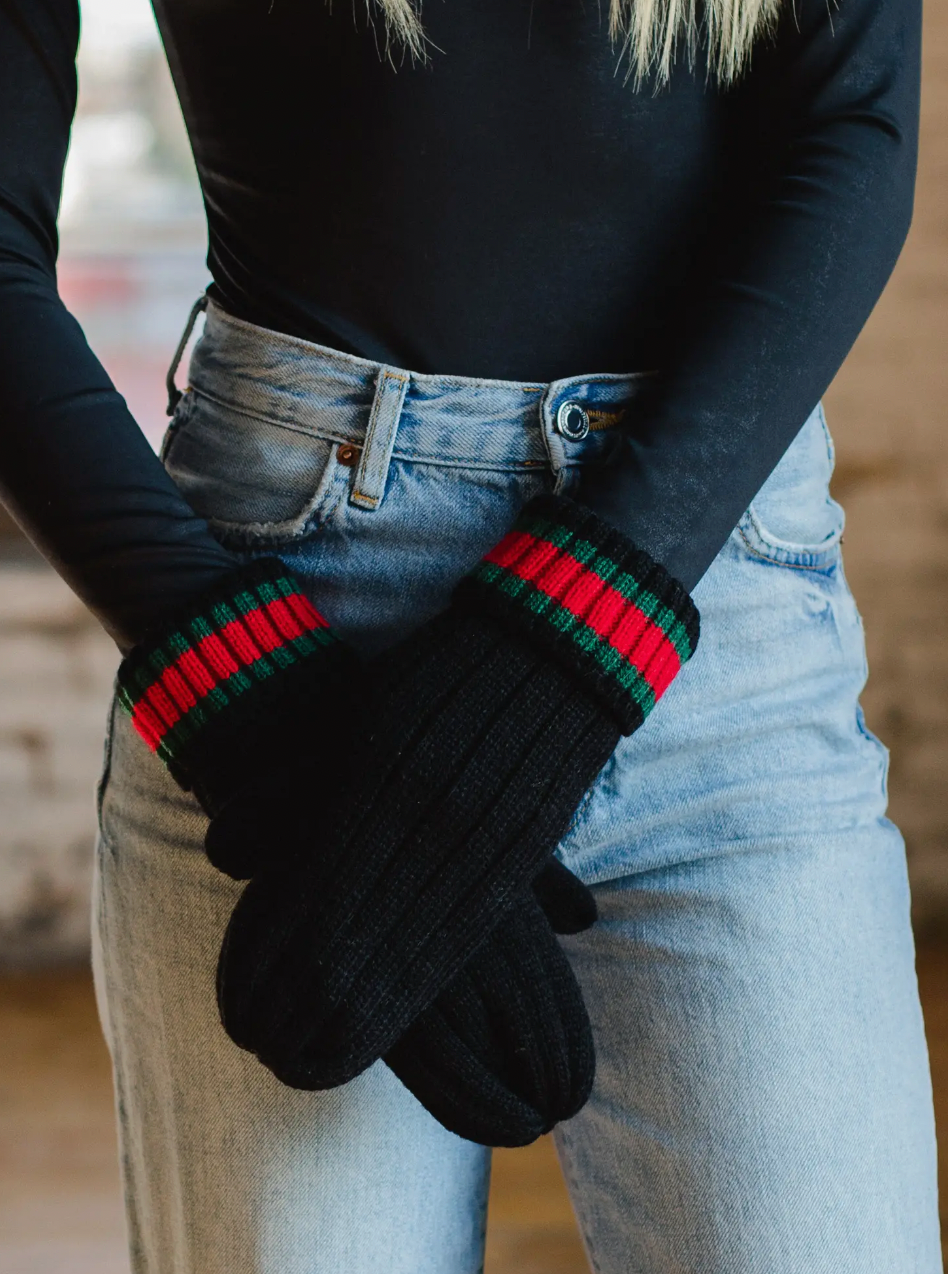 PANACHE BLACK STRIPE MITTENS