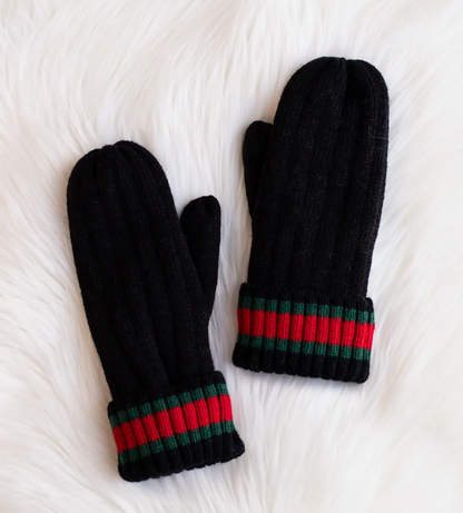 PANACHE BLACK STRIPE MITTENS