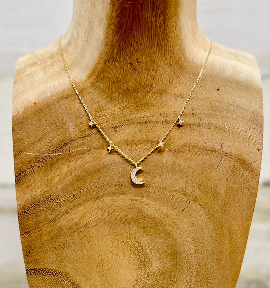 BE-JE DESIGNS PAVE MOON NECKLACE