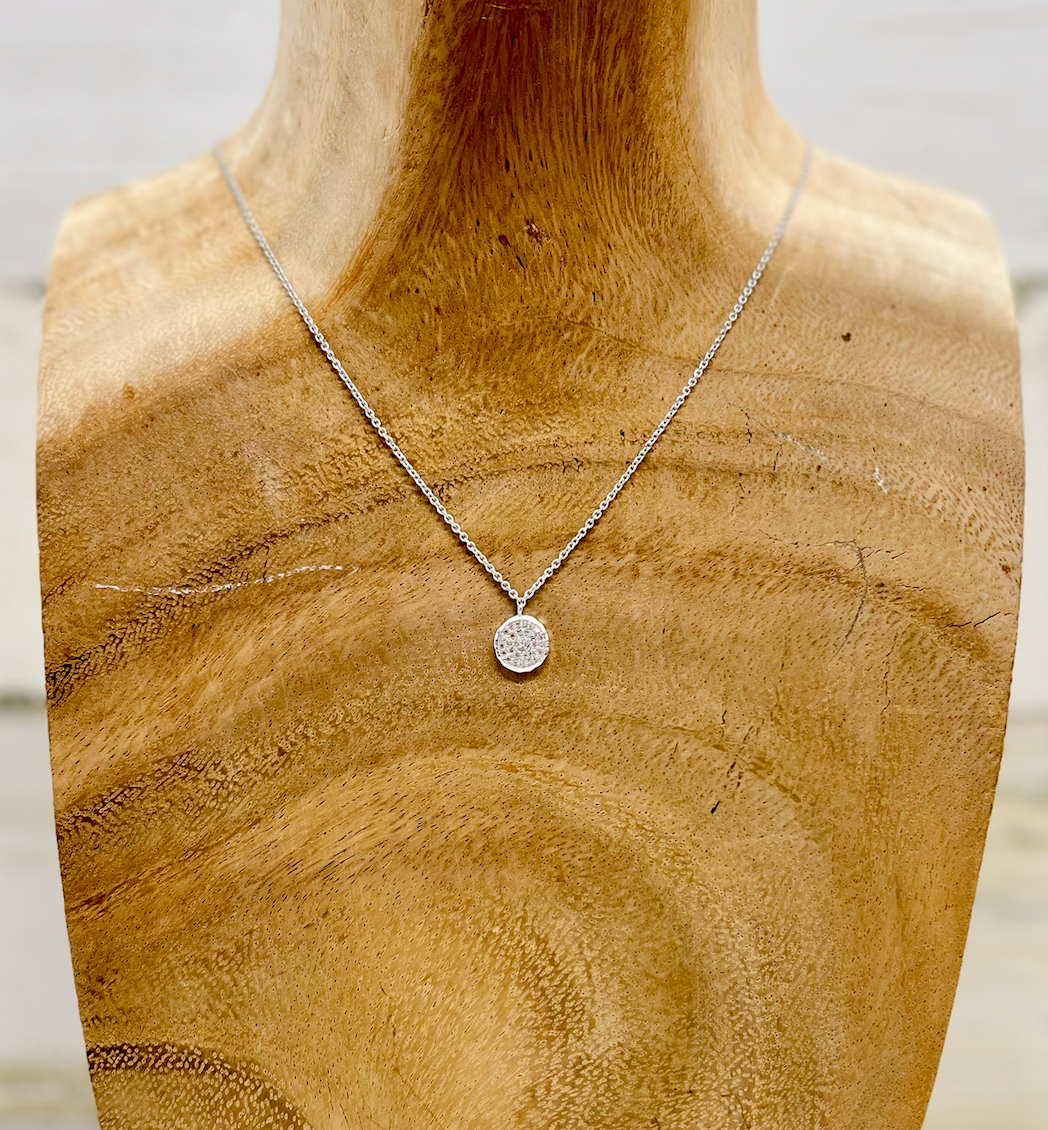 BE-JE DESIGNS PAVE DISC NECKLACE