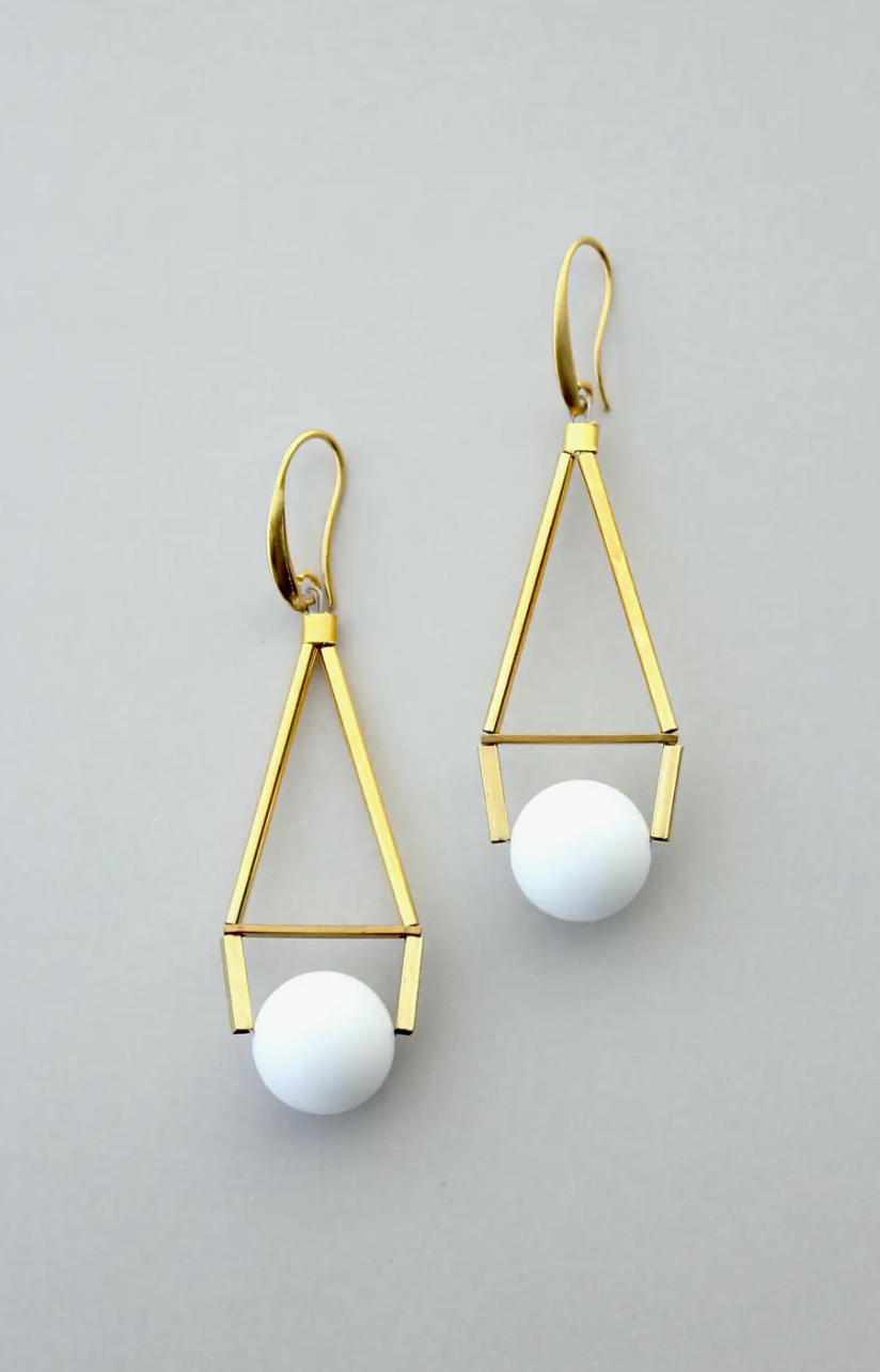 DAVID AUBREY WHITE AND BRASS GEO EARRINGS