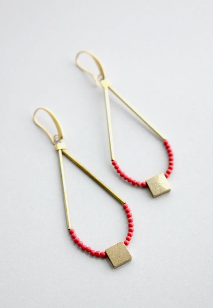 DAVID AUBREY RED AND BRASS EARRING