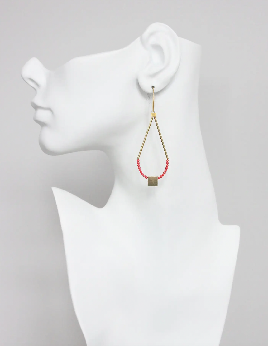 DAVID AUBREY RED AND BRASS EARRING