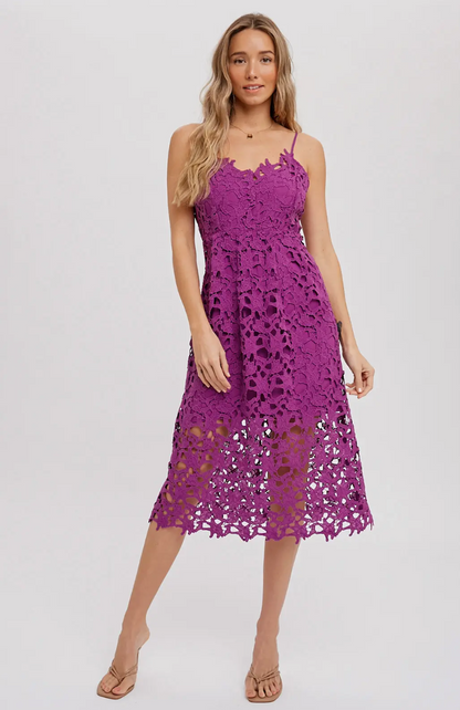 BLUIVY CROCHET LACE MIDI DRESS