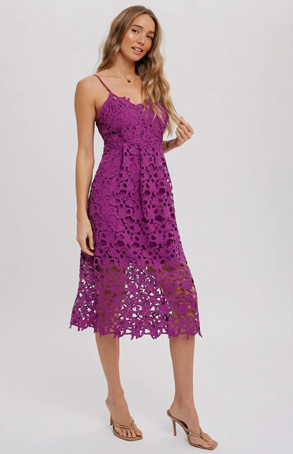 BLUIVY CROCHET LACE MIDI DRESS