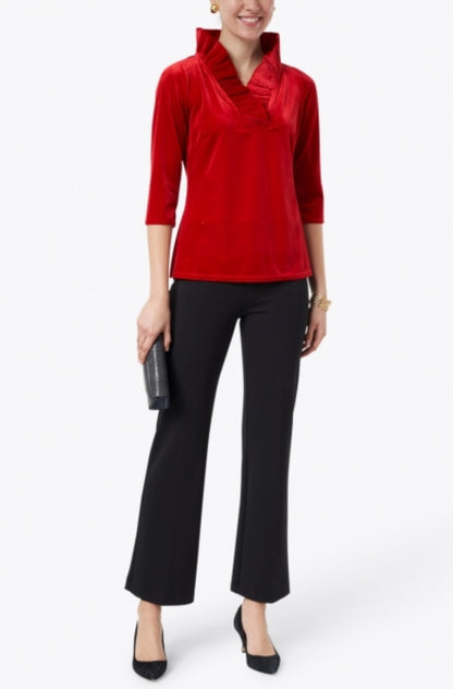 GRETCHEN SCOTT VELVET RUFFLE NECK BLOUSE