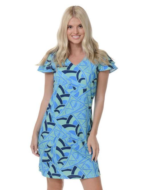 CHELSEA GUNN V NECK RUFFLE DRESS